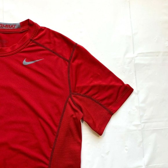 Nike Pro Combat Dri-Fit Mens Small Fitted Compression Top‎ Short Sleeve Red Run - Picture 5 of 12